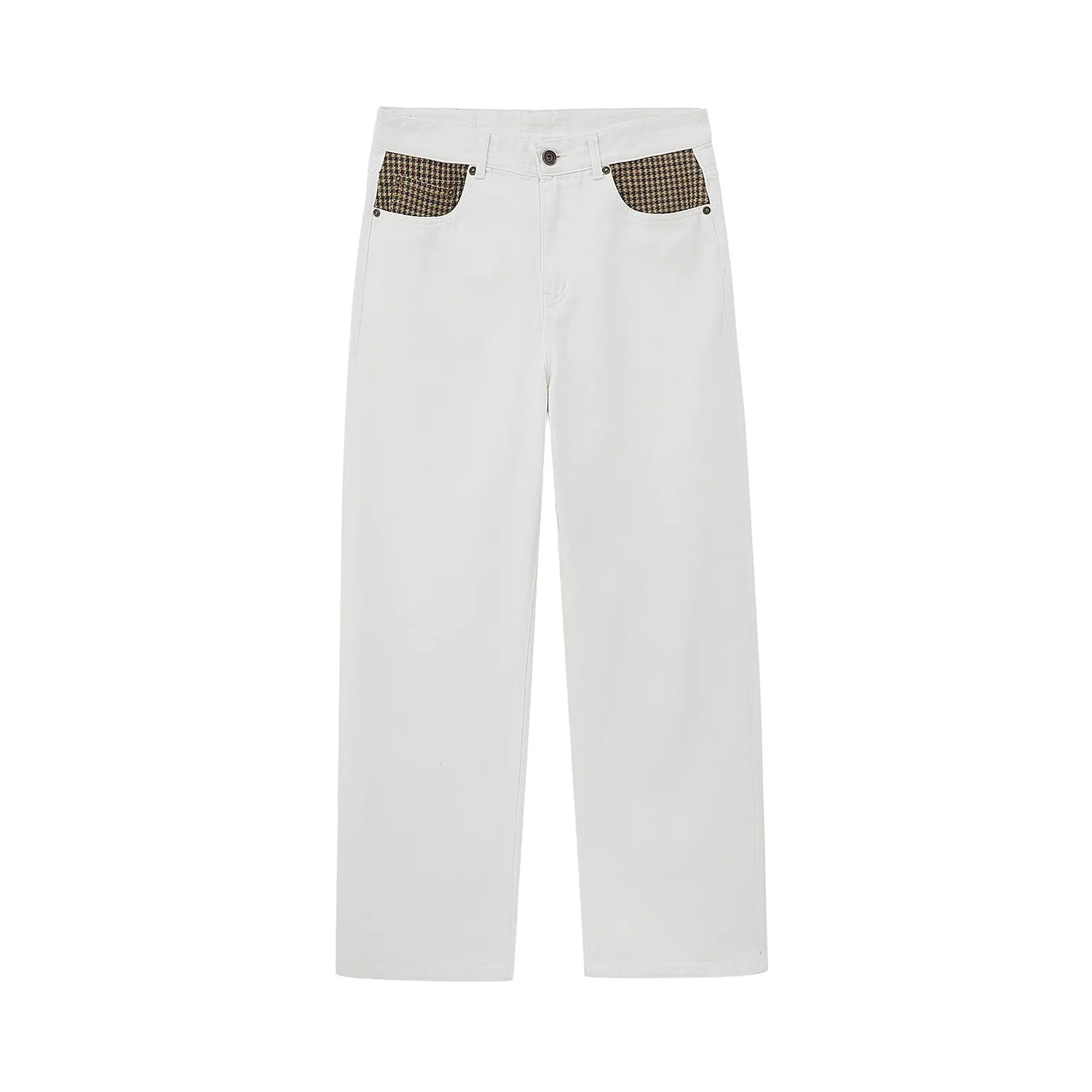 NANS Menswear 12oz Selvedge Raw Denim Jeans with Plaid Patchwork