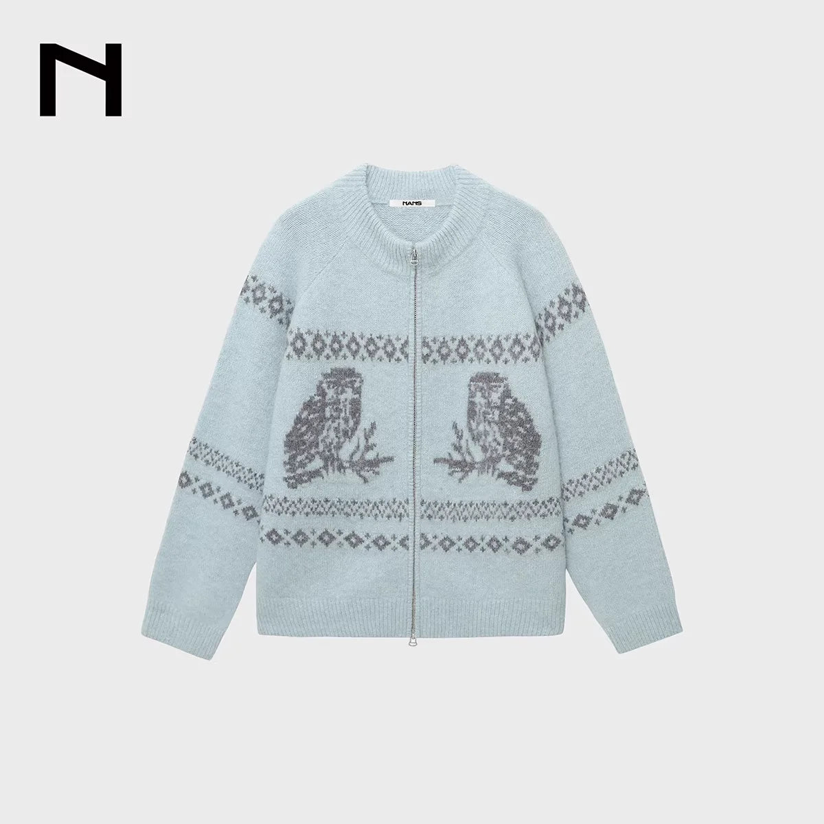 NANS Menswear Alpaca Wool Vintage Jacquard Zip Cardigan