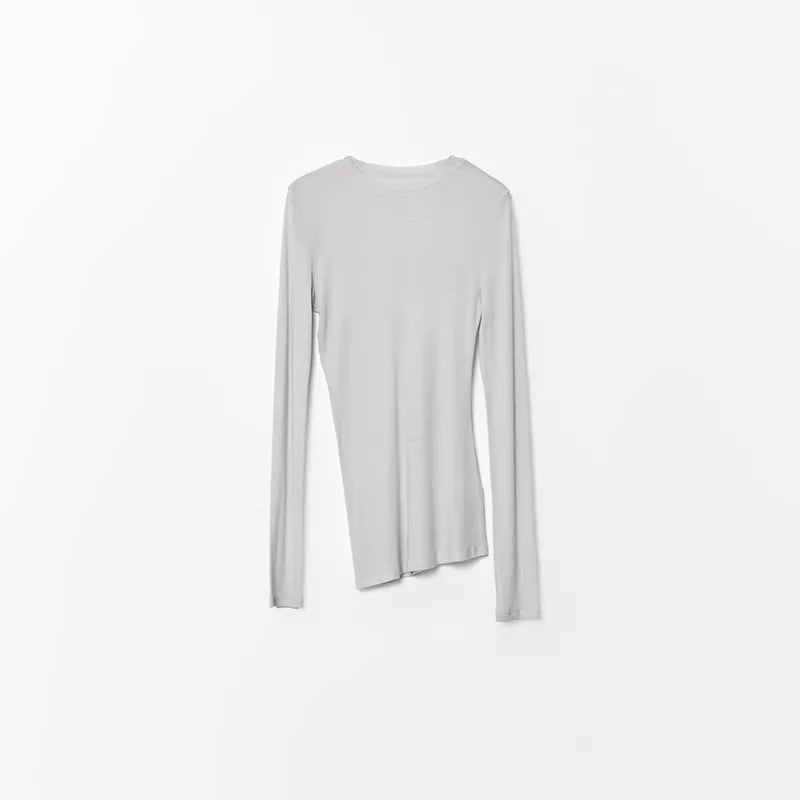RandomPiece Merino Wool Asymmetrical Hem Long Sleeve T-Shirt