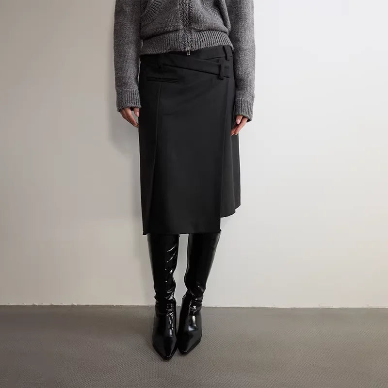 RandomPiece Asymmetrical Wool Blend Wrap Skirt