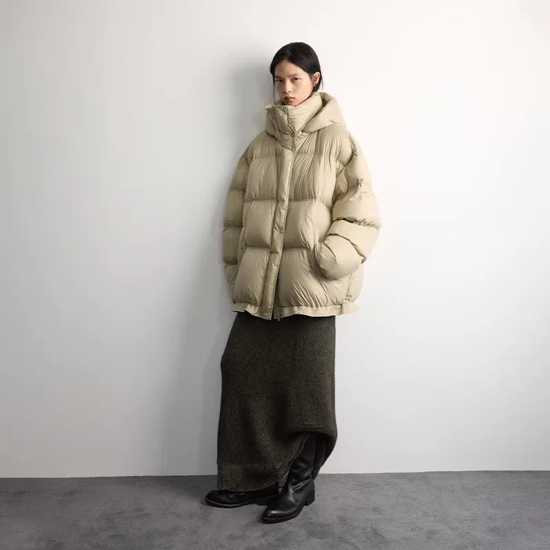 RandomPiece Women's Oversized Hooded Down Puffer Jacket with Drawstring Hem