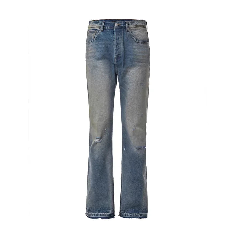 Roolrren homme Vintage Washed Distressed Straight-Leg Jeans