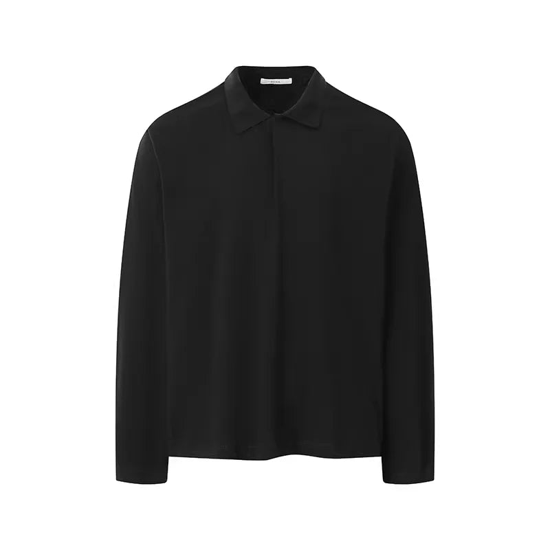 ROYA Men's Long-Sleeve Hidden Button Polo Shirt in Fine Cotton