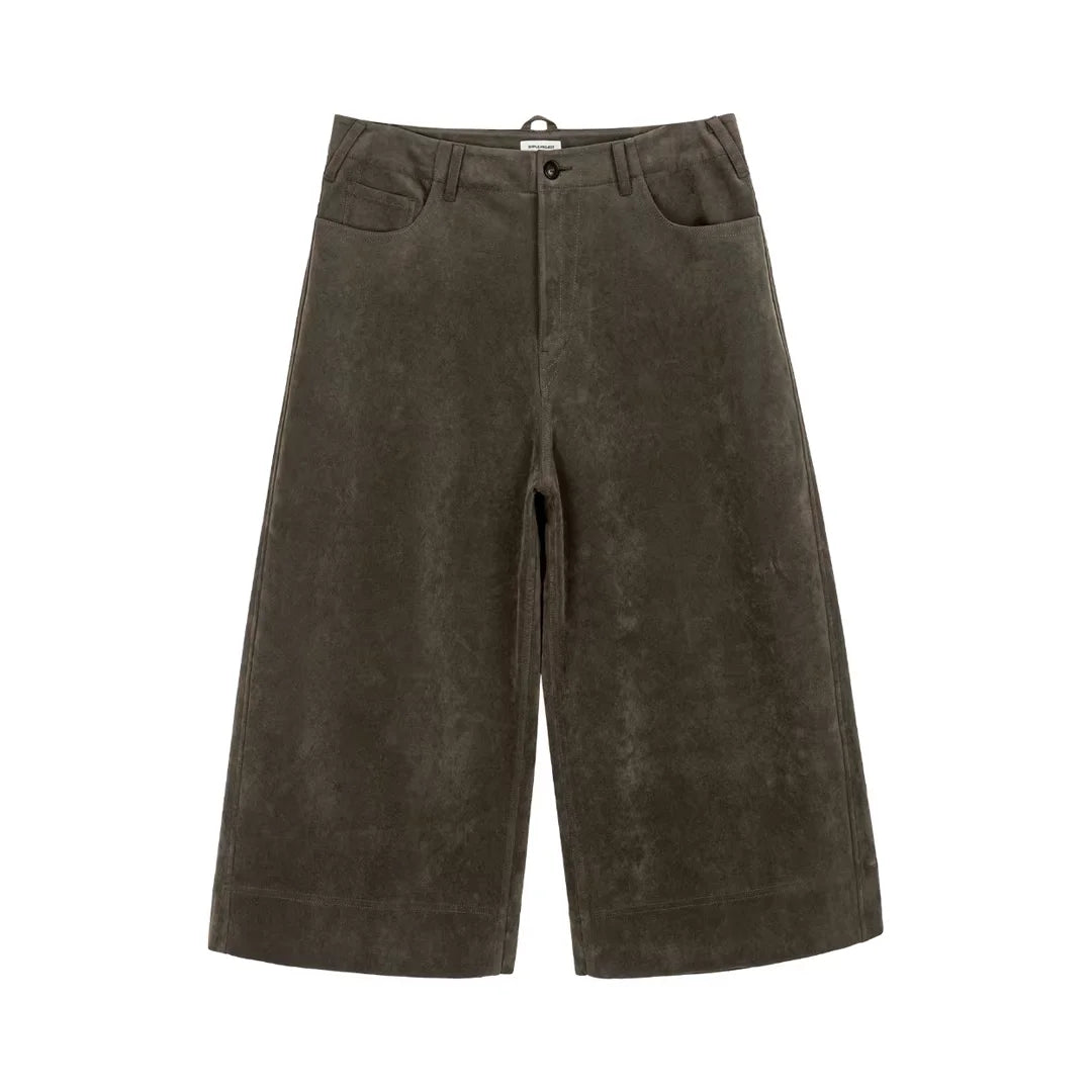 Simple Project Women's Suede Cropped Wide-Leg Pants