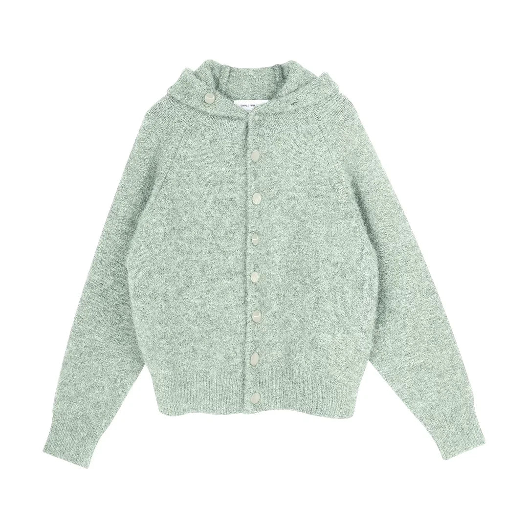 Simple Project Hooded Wool Blend Button-Up Cardigan