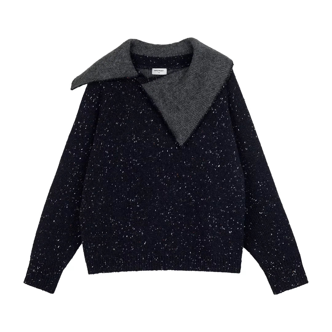 Simple Project Twisted Neck Speckled Knit Sweater