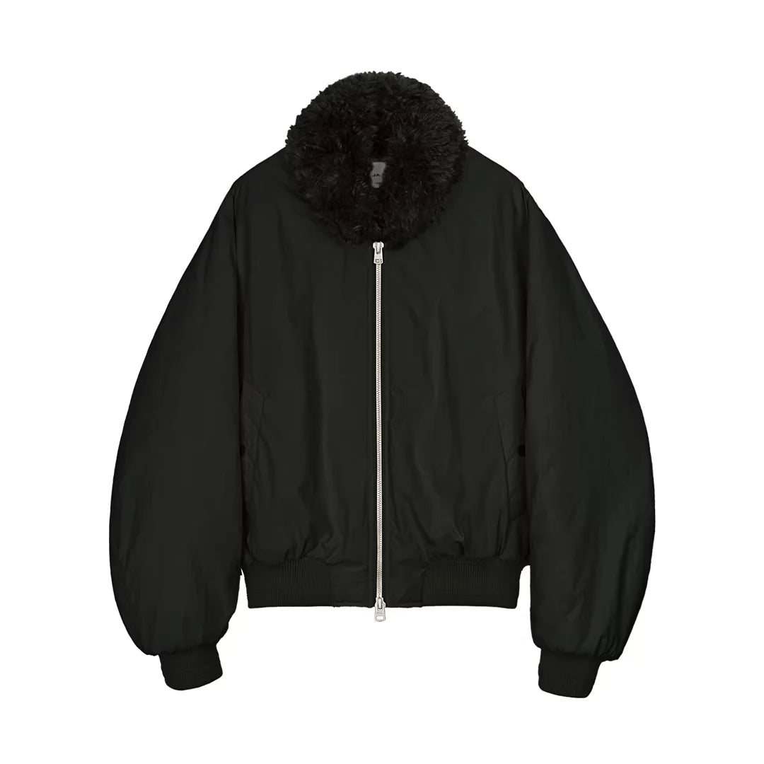 Simple Project Men's Bomber Jacket with Faux Fur Collar