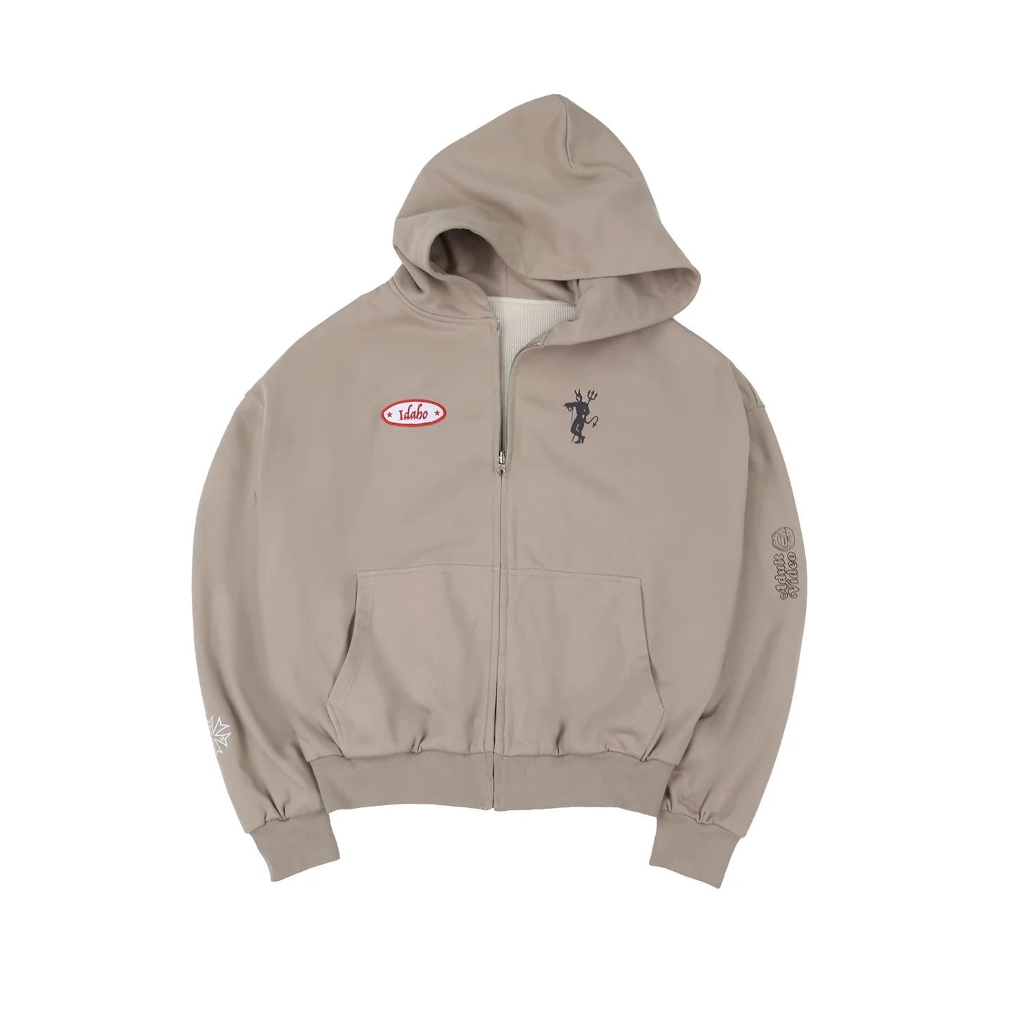 SOD Online Store Oversized Reversible Zip-Up Hoodie with Rhinestone 'Idaho' Patch