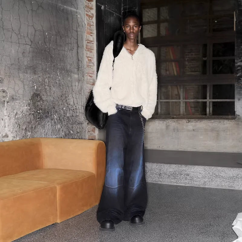 TRIANGLE PROJECT Unisex Faux Mink Fur Zip-Up Hooded Jacket