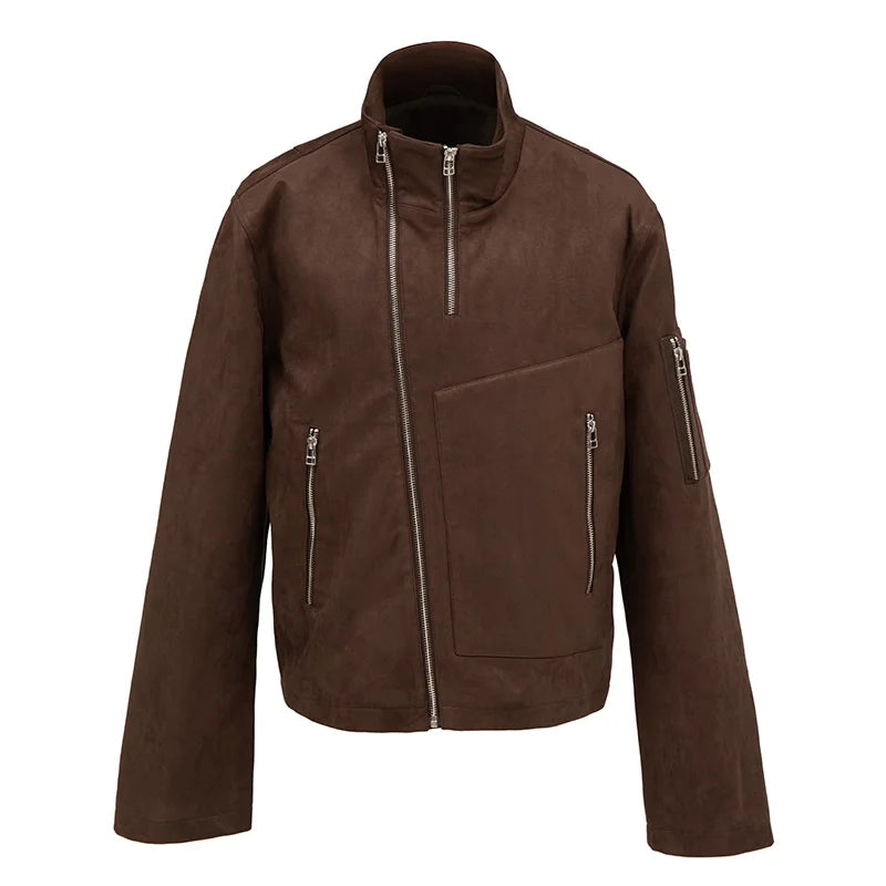 VLABMADE Suede Stand Collar Multi-Zip Utility Jacket