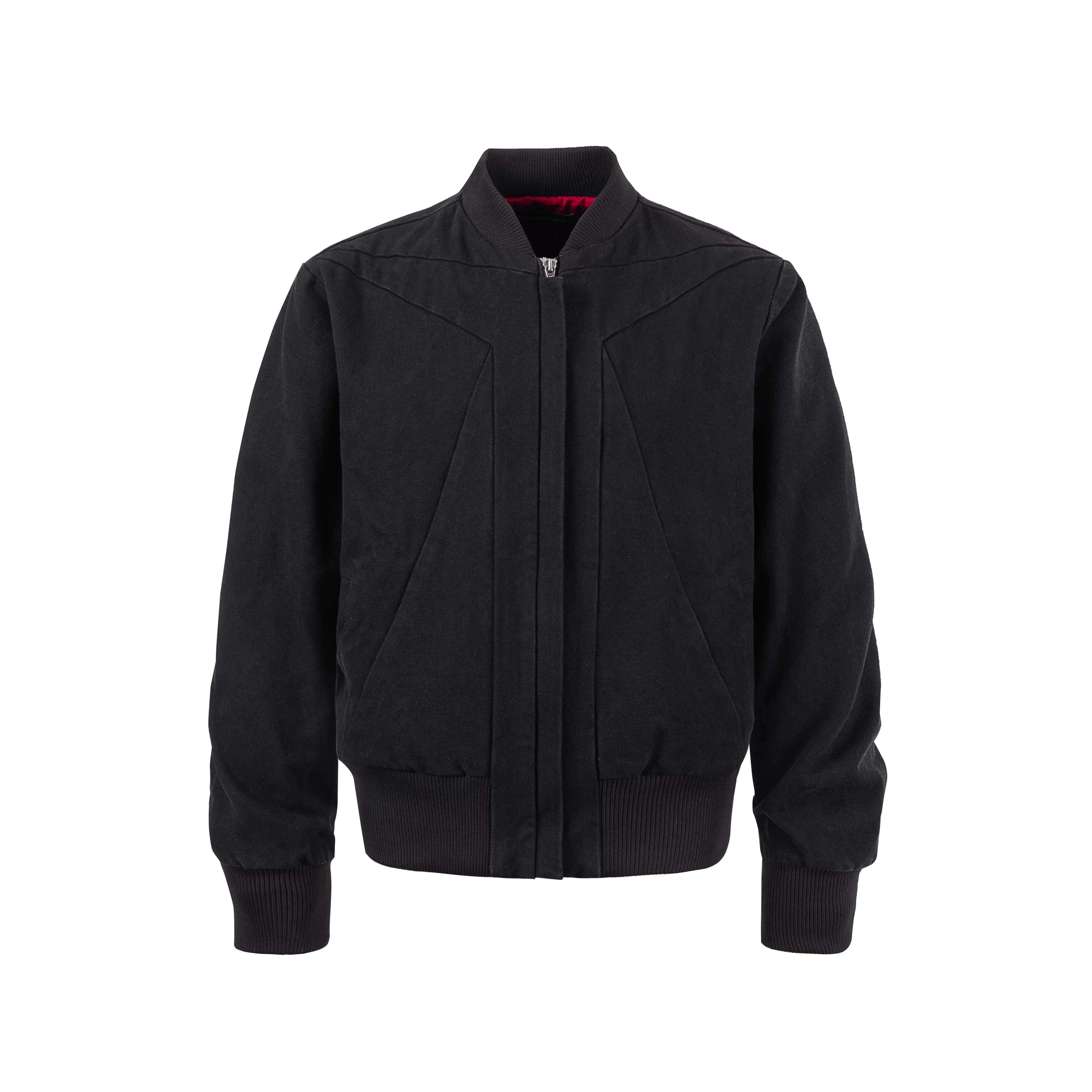 Y OFFICIAL Men's Heavy Washed Black Bomber Jacket with Geometric Paneling