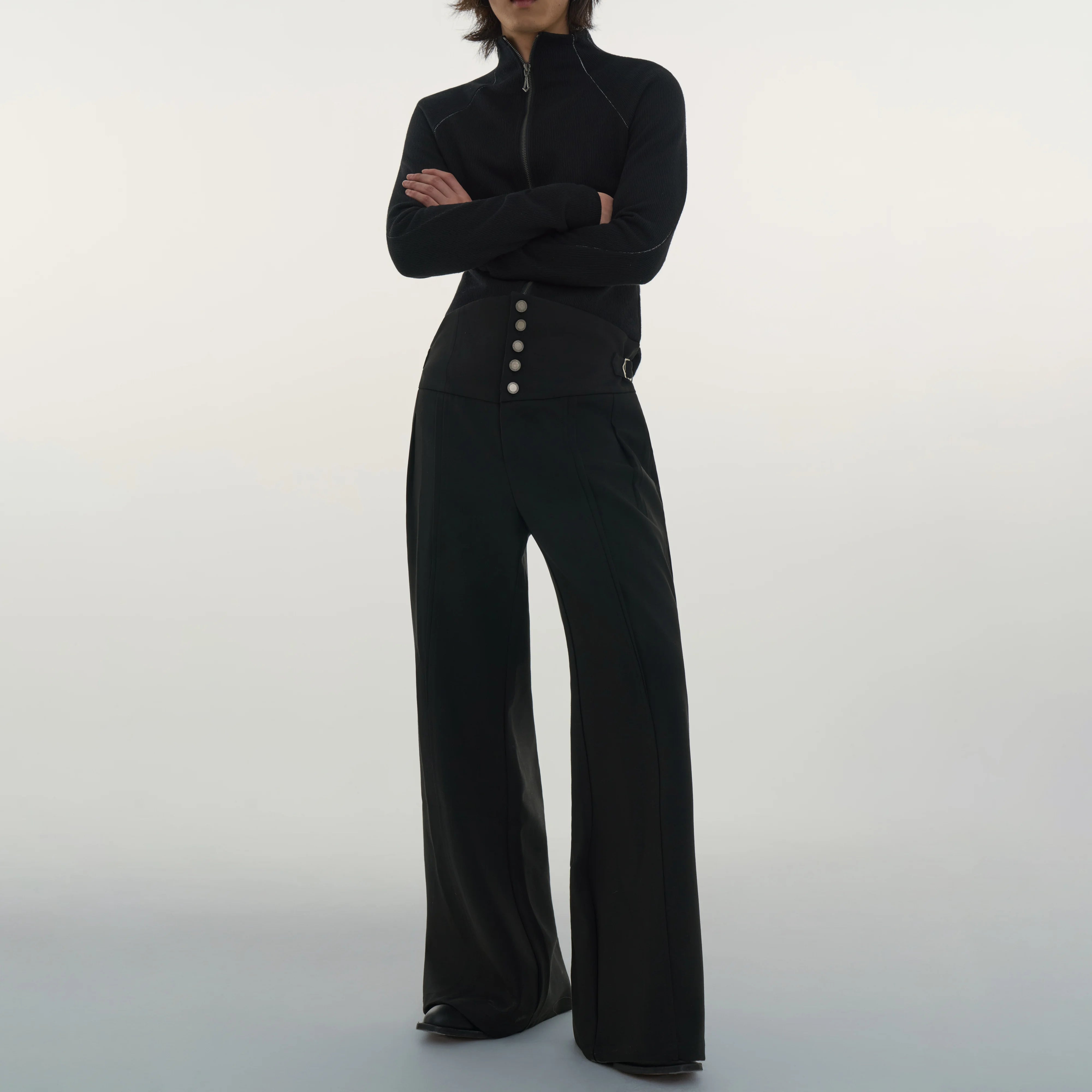 Y OFFICIAL High Waist Pleated Wool Blend Wide-Leg Trousers