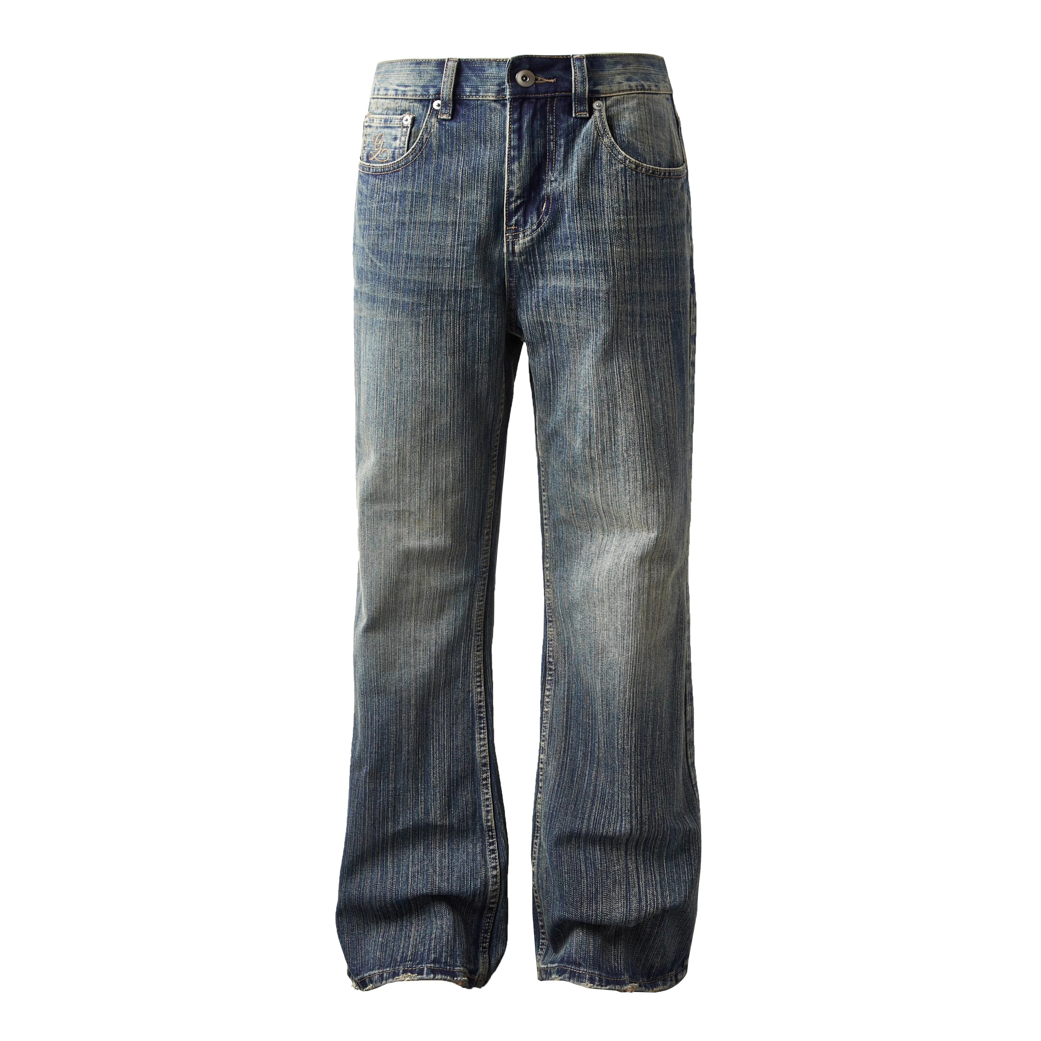 Y OFFICIAL Washed Distressed Slim Flared Two-Tone Denim Jeans