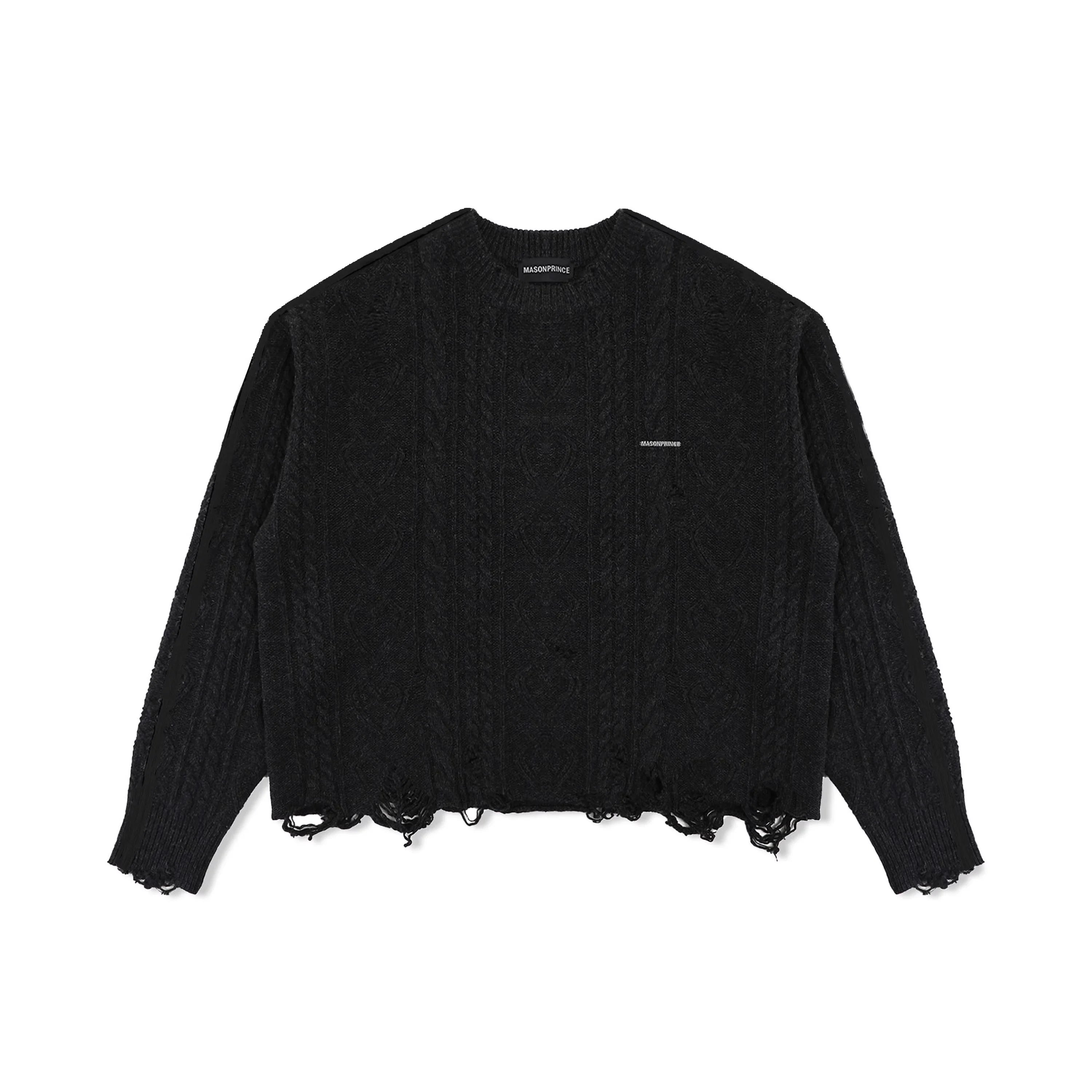 MASONPRINCE Vintage Striped Cable Knit Wool Sweater Cardigan