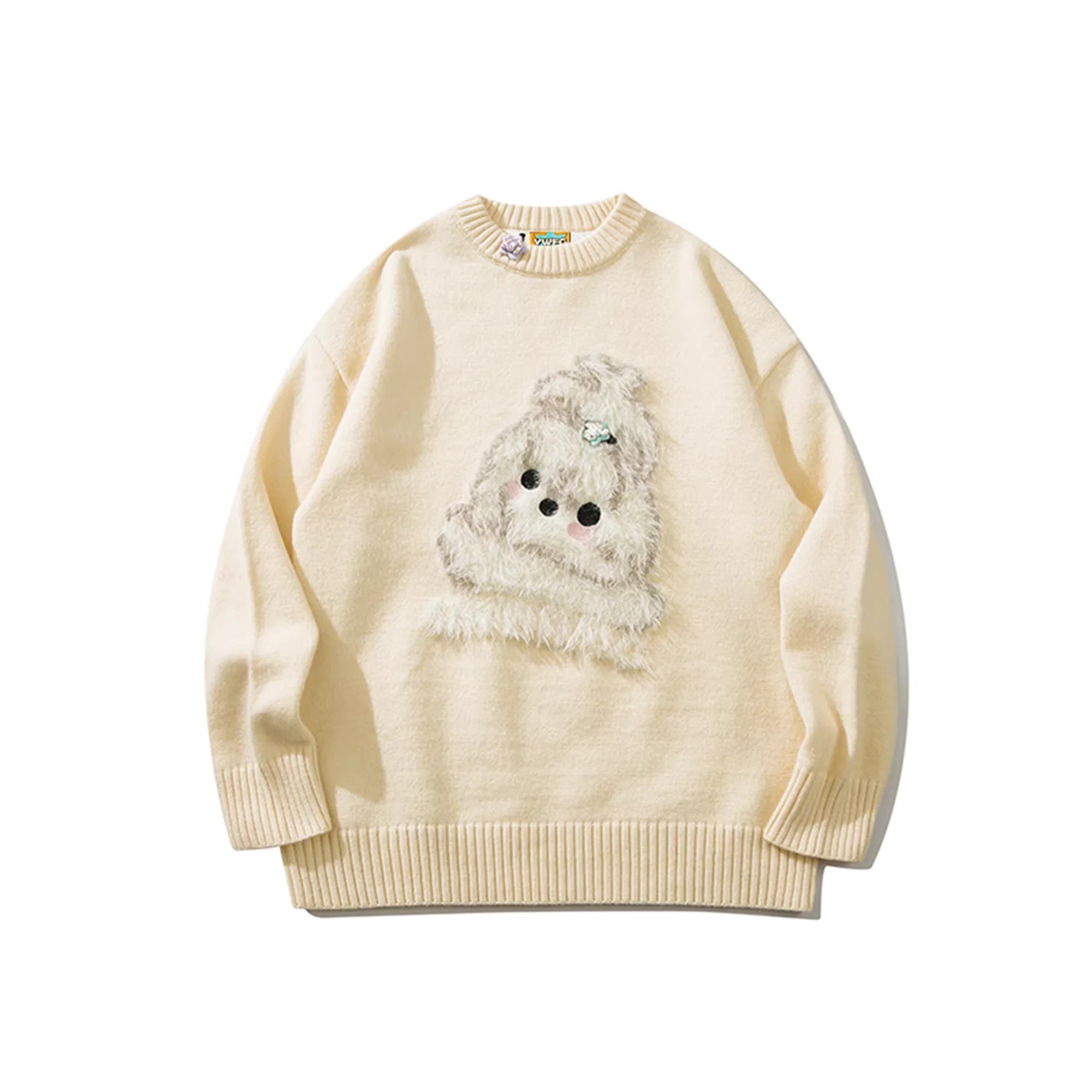 BIGGOLD STUDIO Women's Red Knit Sweater with Flocked Dog Design