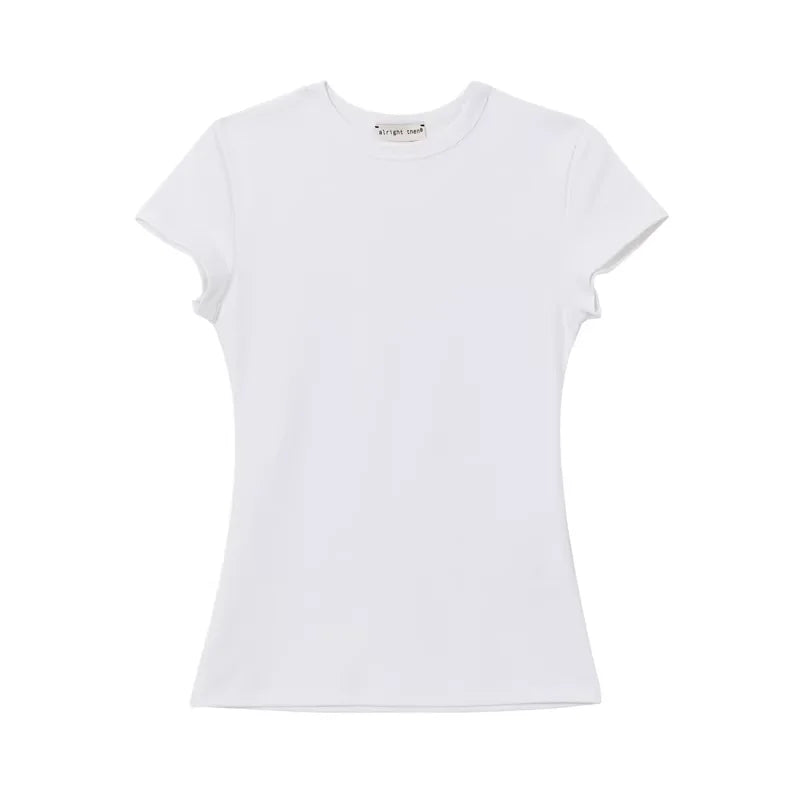 alright then Women's Slim Fit Crew Neck Short Sleeve Top with Structured Shoulders