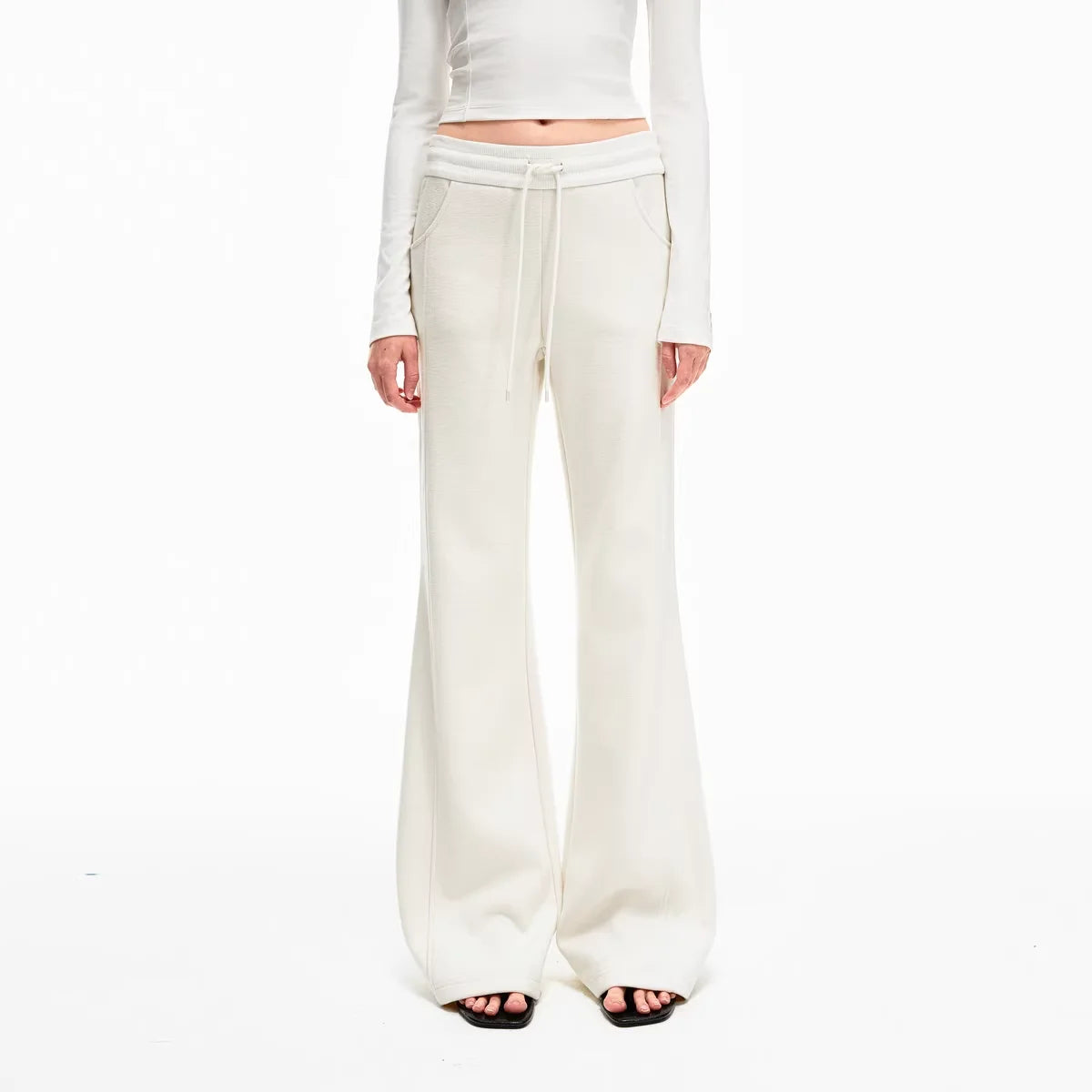 PUKI Women's High-Waisted Flared Fleece Sweatpants