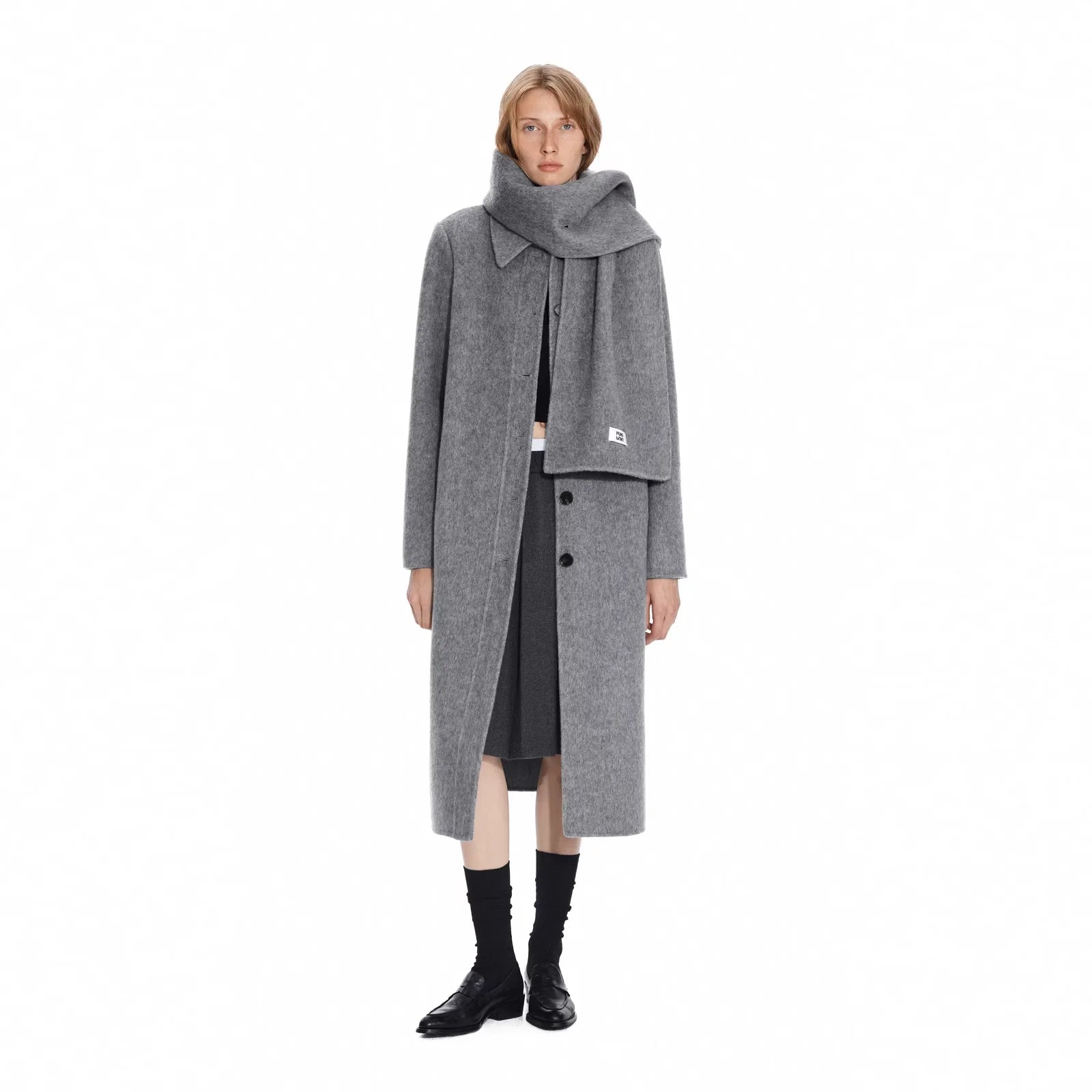 PUKI 65% Wool Convertible Long Scarf Coat