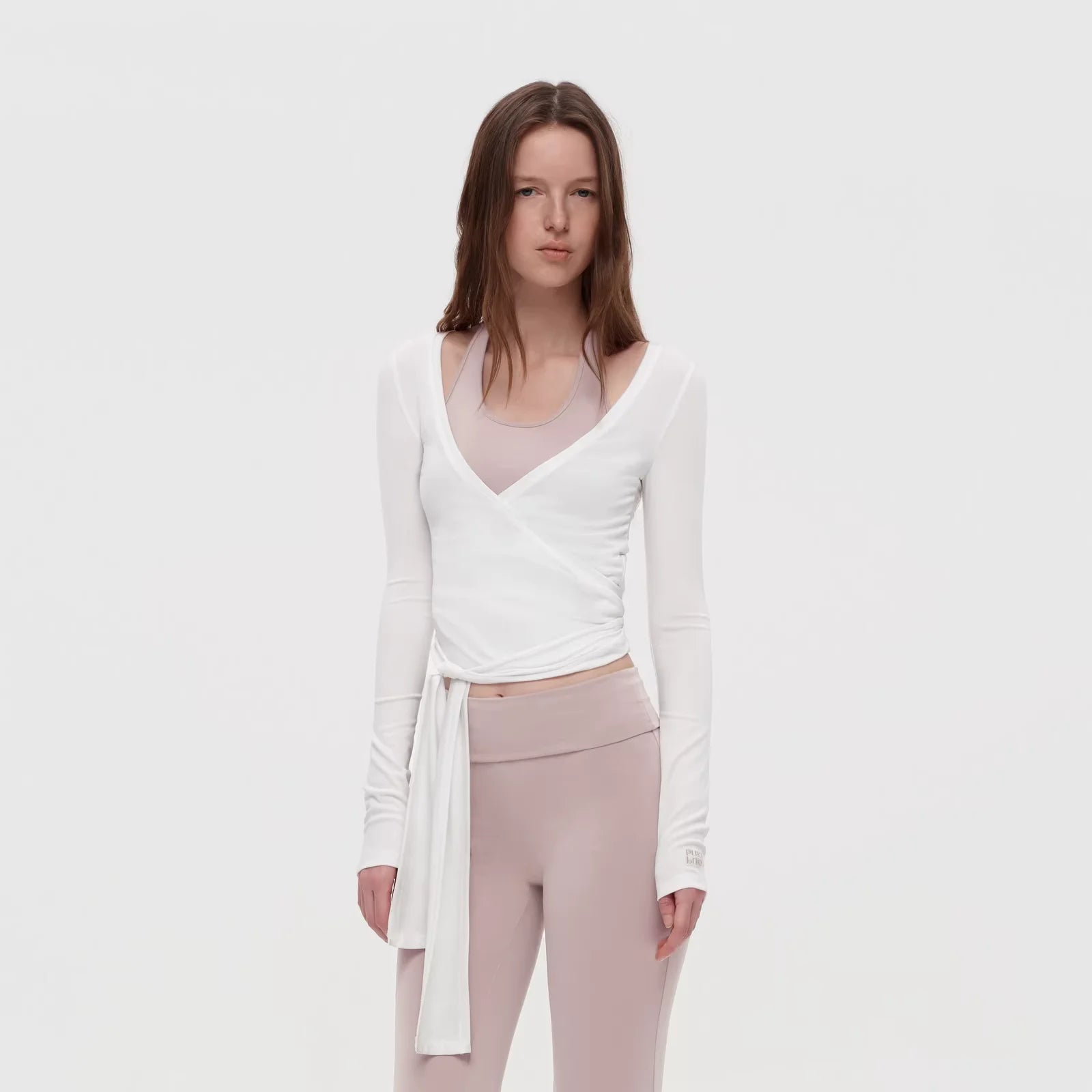 PUKI Wrap Tie Ballet Top and Flared Yoga Pants Set