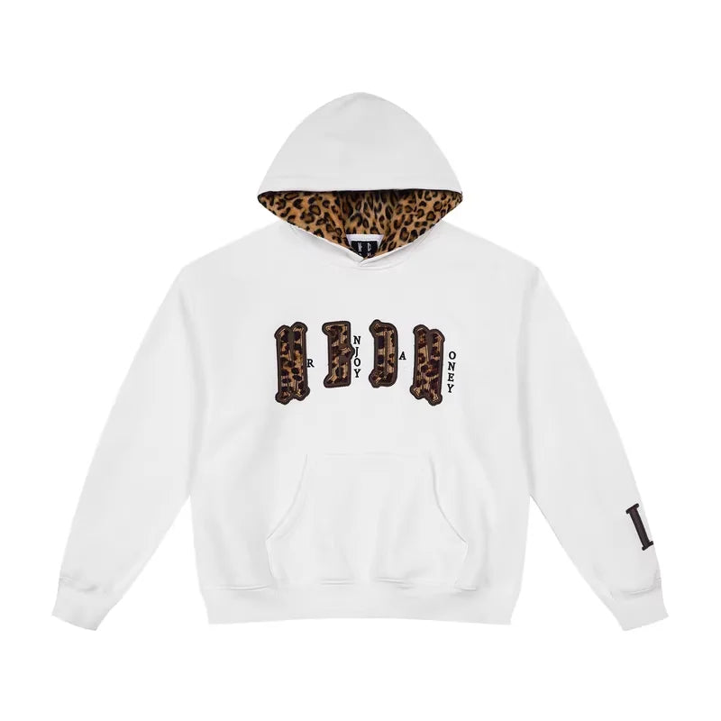 MEDM Leopard Lined Faux Fur Pullover Hoodie for Men