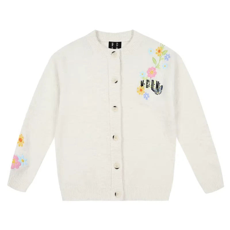 MEDM Embroidered Floral Cardigan Sweater with Button Front
