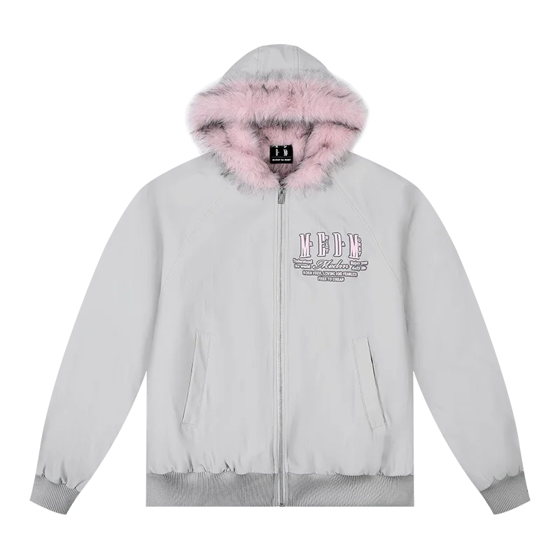 MEDM Insulated Cotton Winter Jacket with Hood and Faux Fur Trim