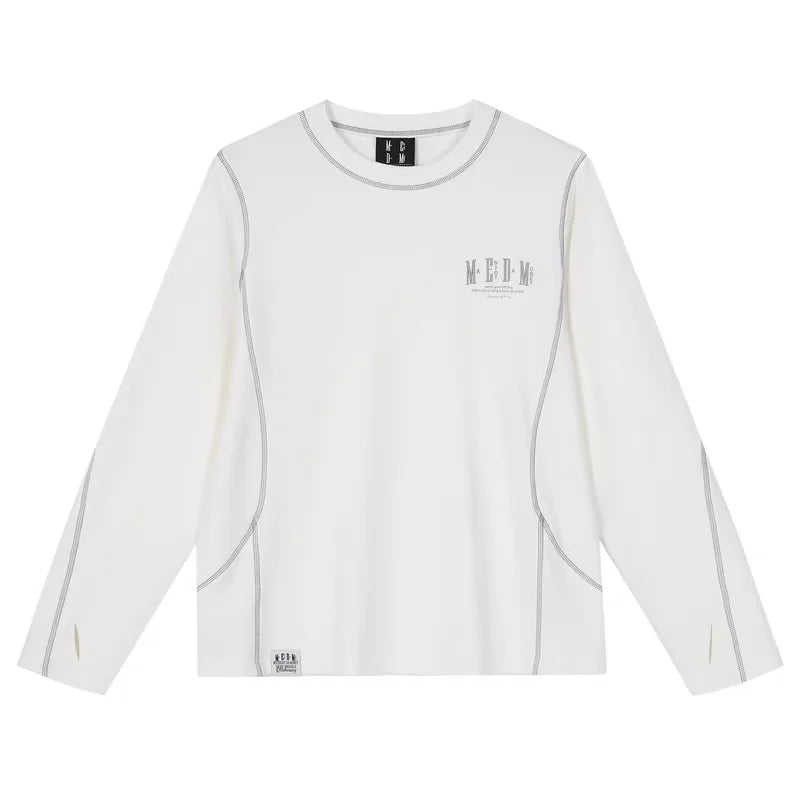 MEDM Unisex Thermal Crew Neck Long Sleeve T-Shirt with Contrast Stitching