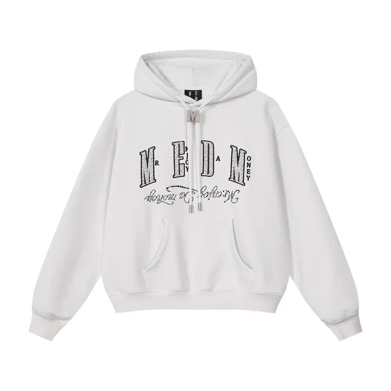 MEDM Sequin Logo Drawstring Hooded Sweatshirt for Couples