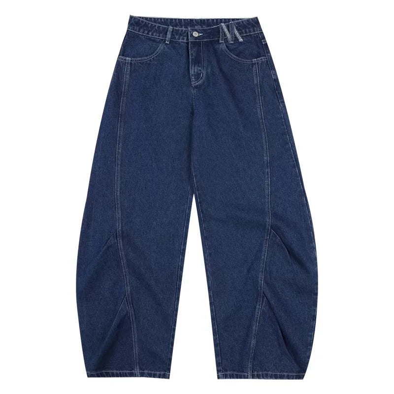 MEDM Men's Contrast Stitch Wide-Leg Jeans