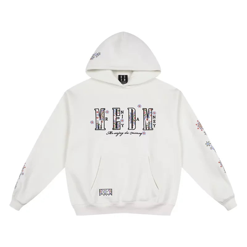 MEDM Ethnic Embroidered Floral Hoodie with Oversized Fit