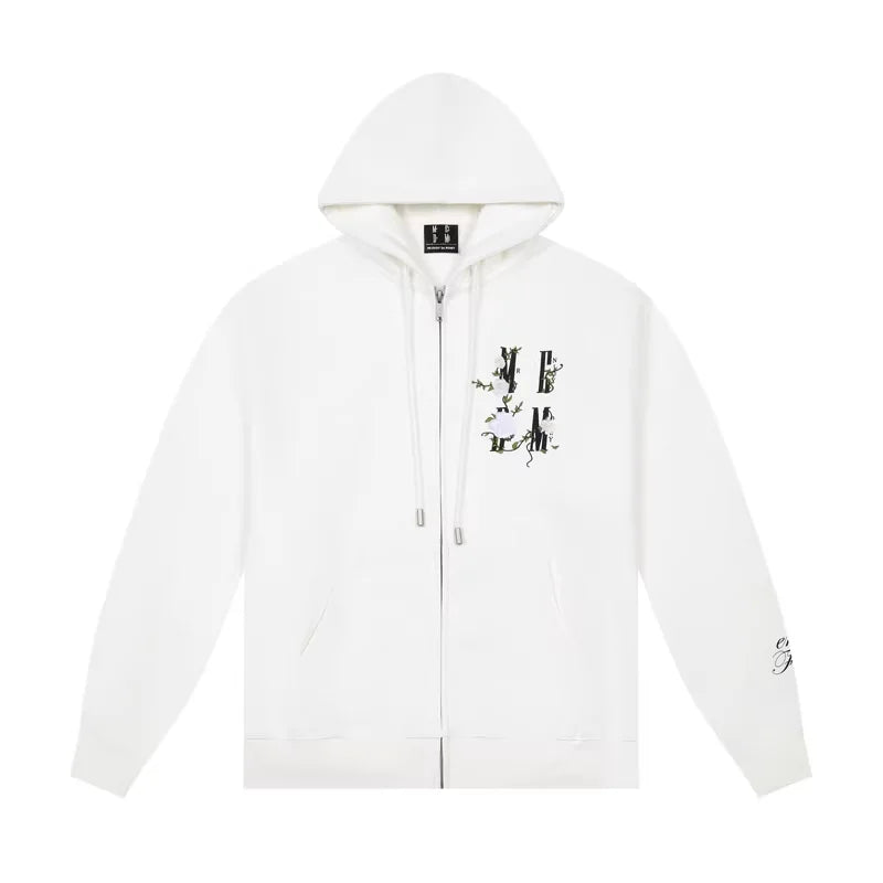 MEDM Embroidered Zip-Up Hoodie Unisex Casual Jacket