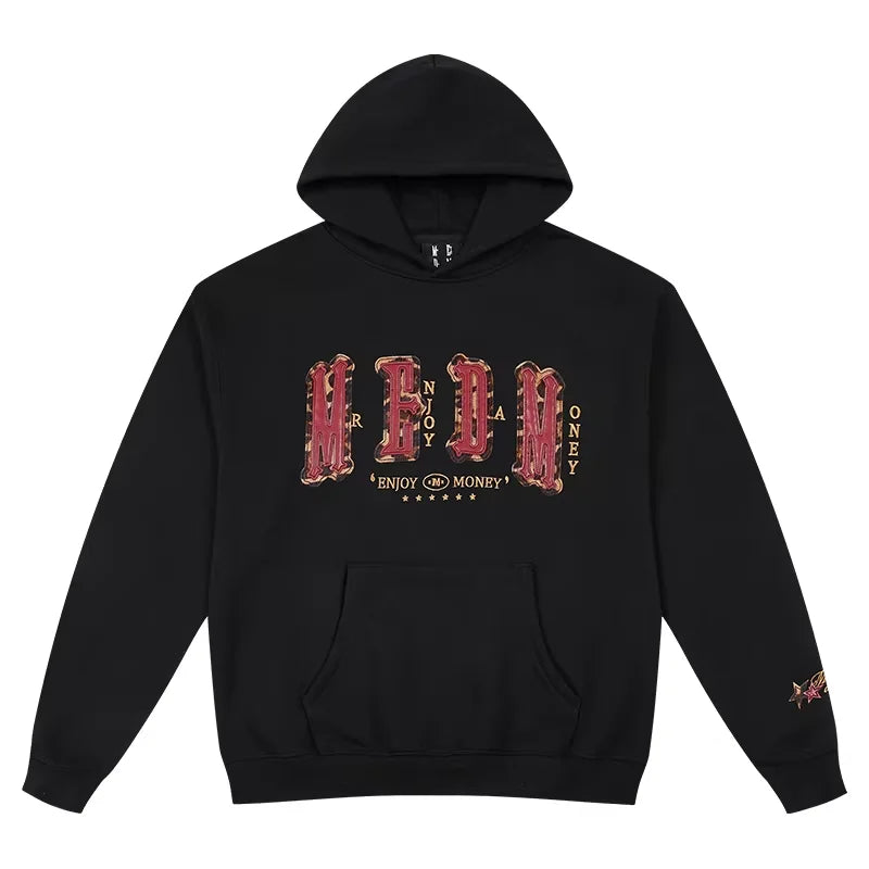 MEDM Embroidered Oversized Hooded Sweatshirt with Four-Letter Design