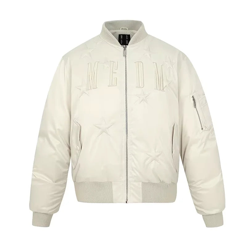 MEDM Men's Star Embroidered MA-1 Duck Down Bomber Jacket