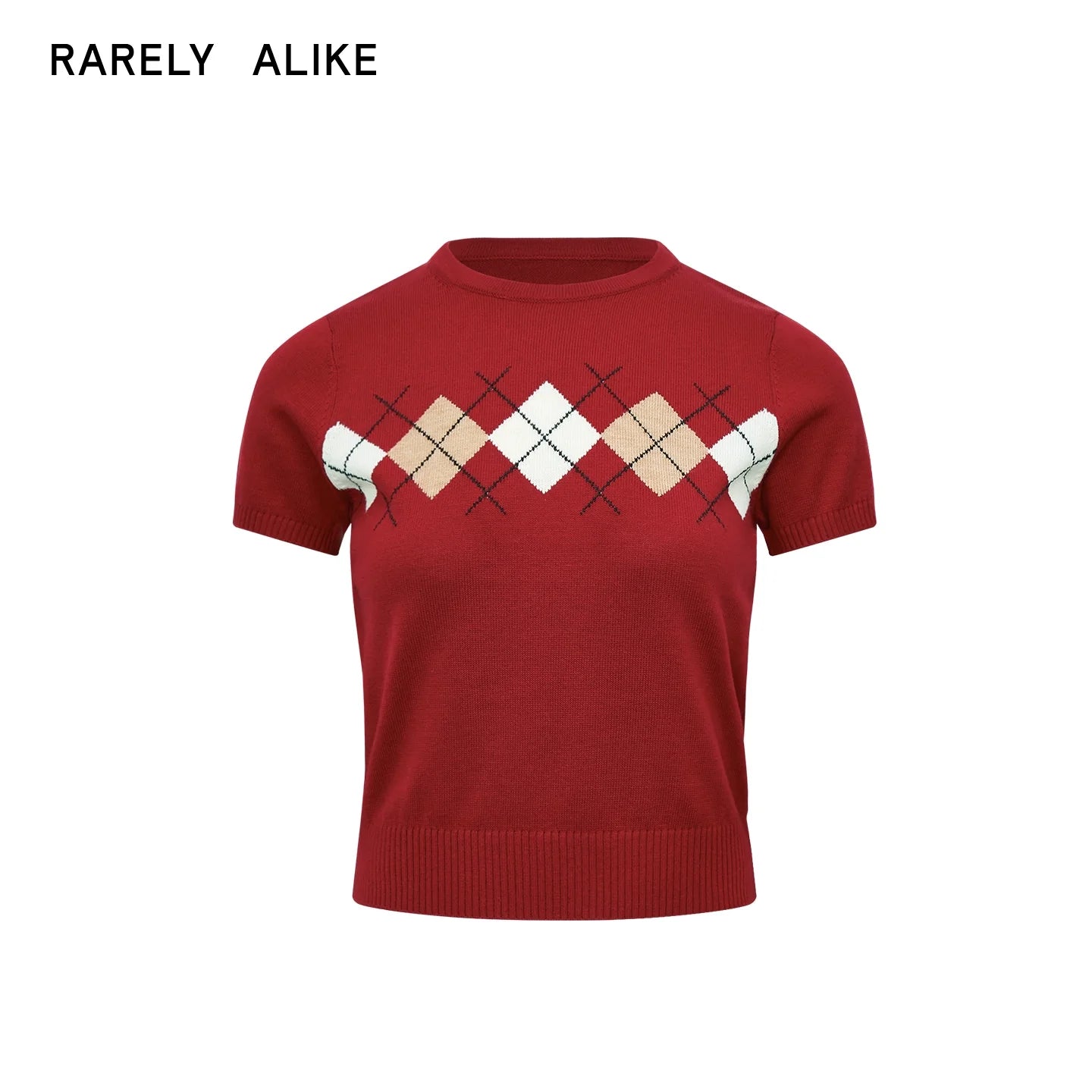 RARELY ALIKE Argyle Cropped Knit Top