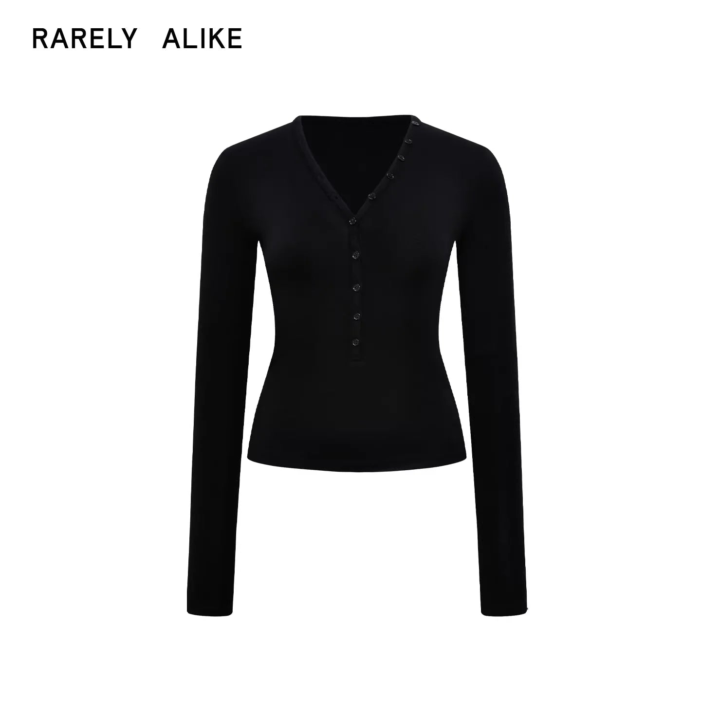 RARELY ALIKE Slim Fit V-Neck Button Knit Top