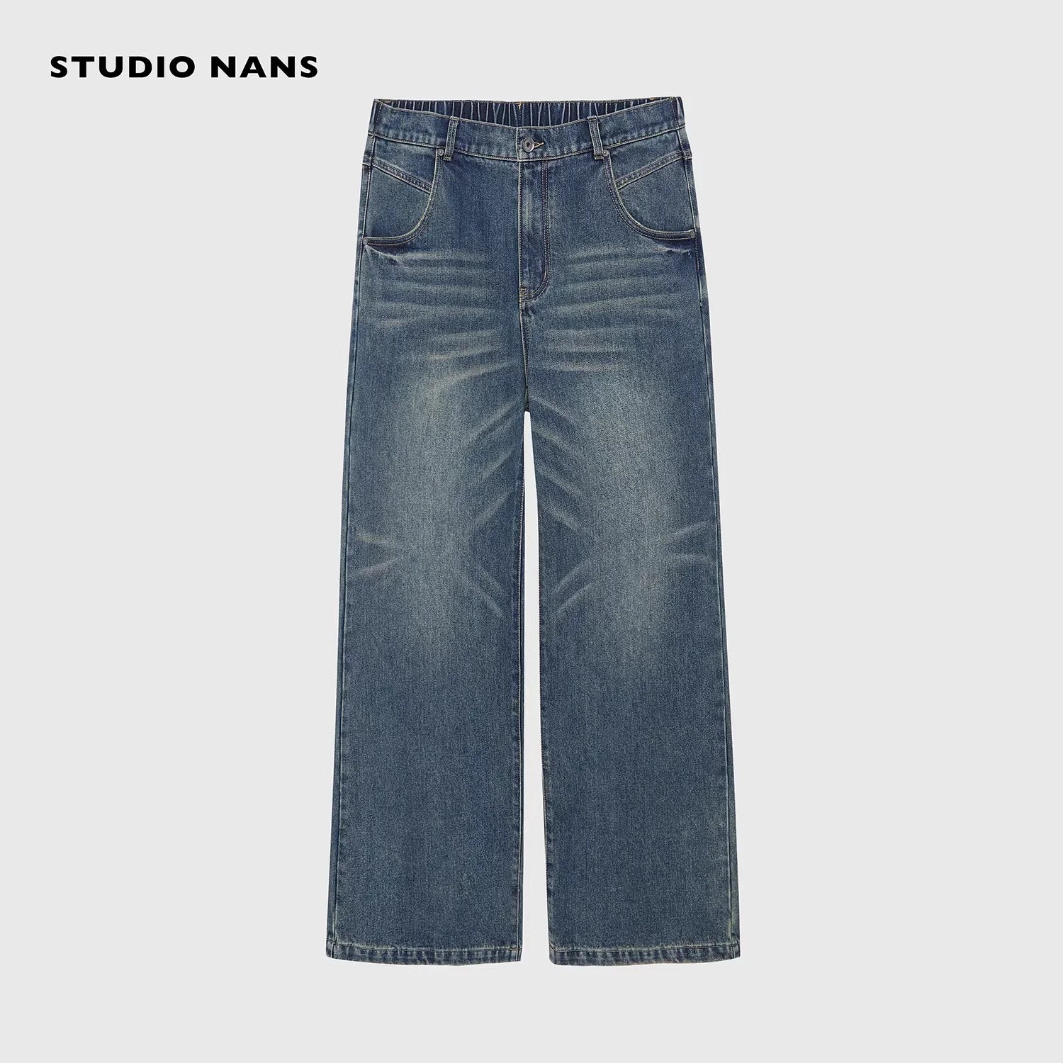 NANS Menswear Distressed Straight-Leg Denim Jeans with Whisker Wash