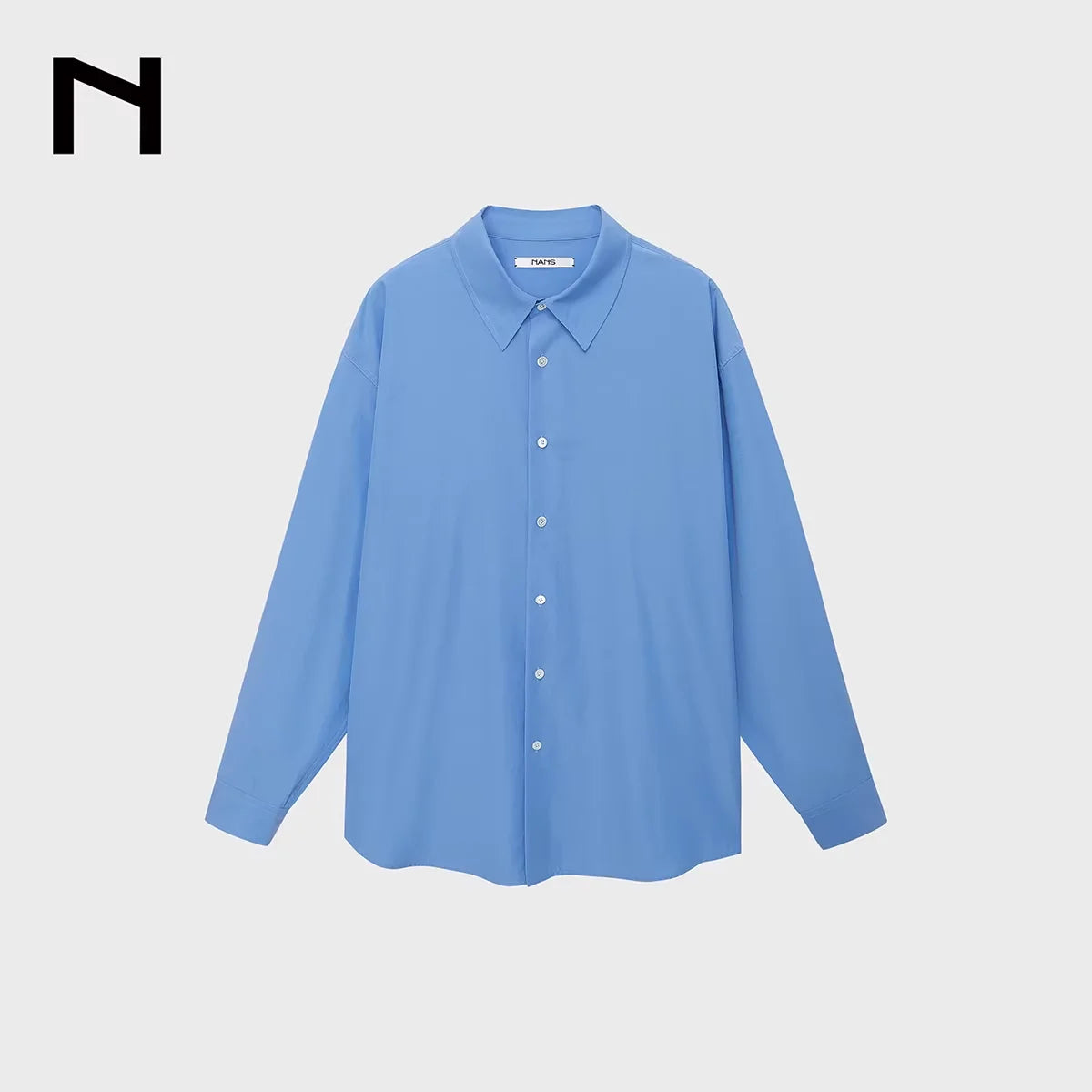 NANS Menswear Wrinkled Cotton Blend Square Collar Relaxed Fit Shirt
