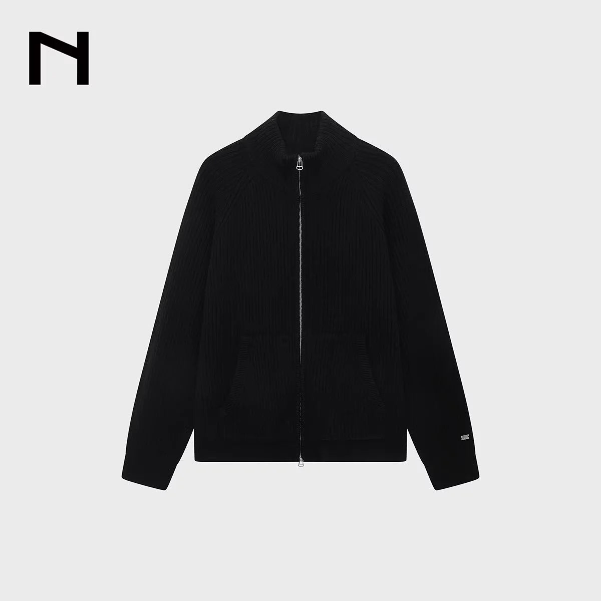 NANS Menswear Merino Wool Ribbed Turtleneck Zip Cardigan