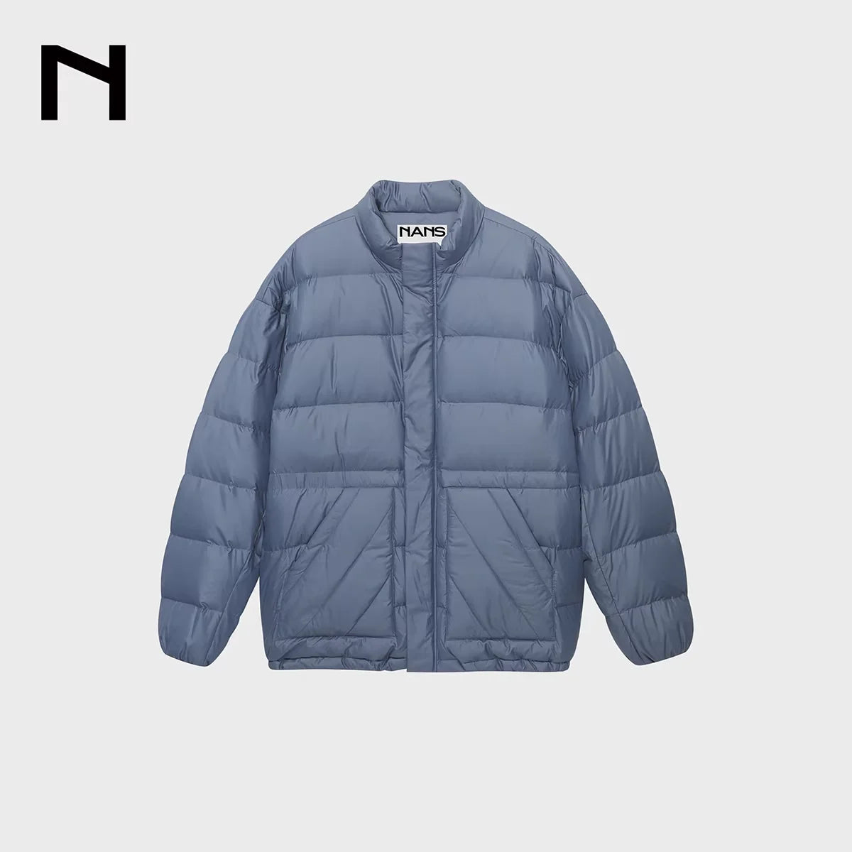 NANS Menswear Glossy Quilted Down Jacket with Stand Collar and Drawstring Waist