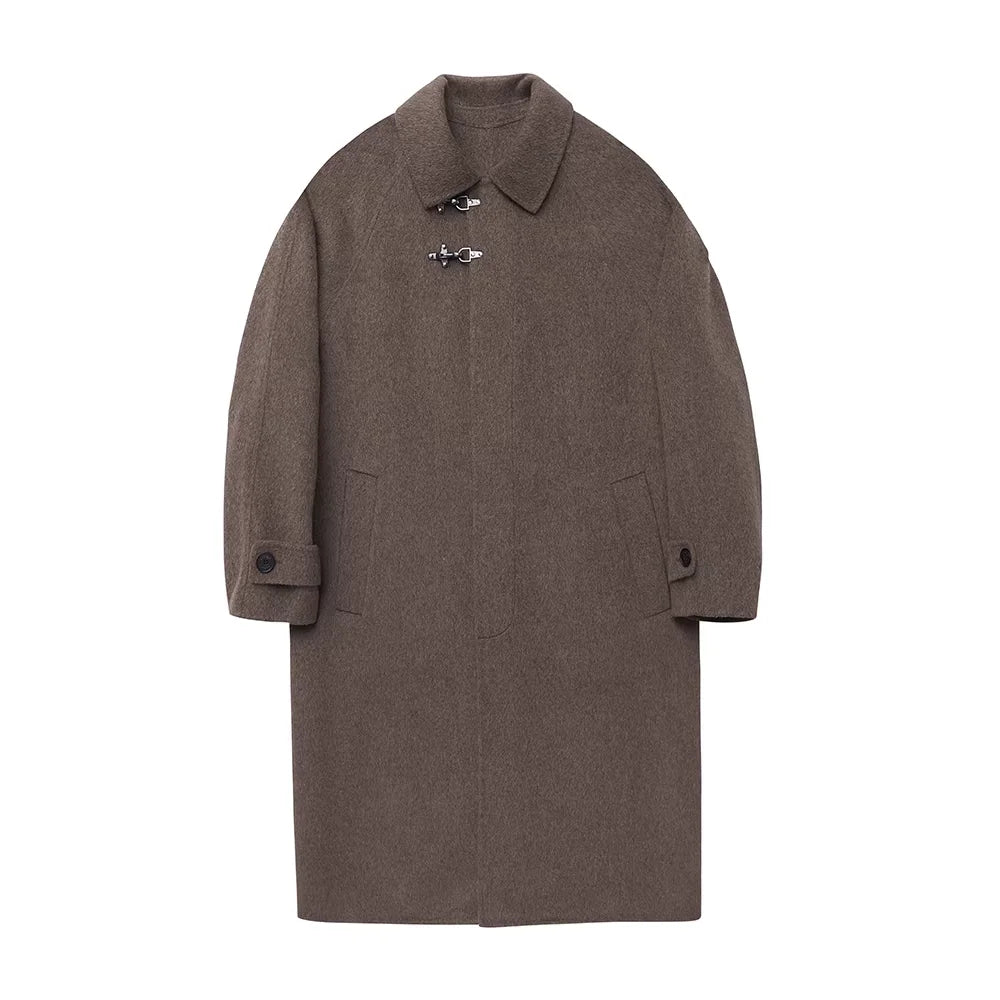 NANS Menswear Mixed Wool Double-Sided Balmacaan Coat with Buckle Placket