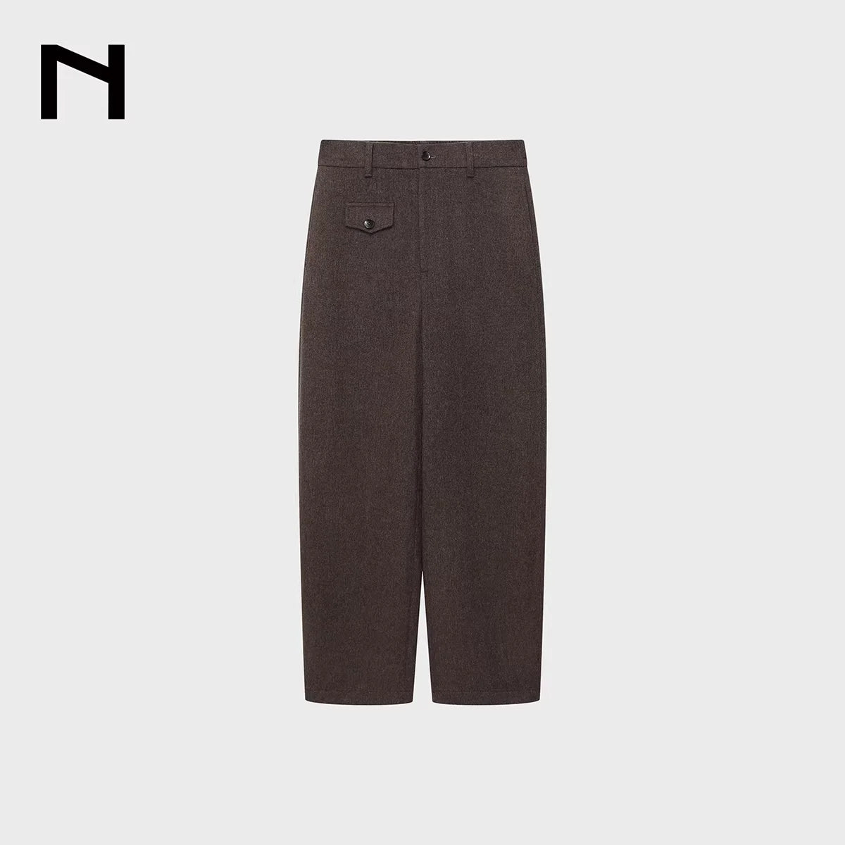 NANS Menswear Men's Wool Blend Curved-Leg Trousers with Flap Pocket