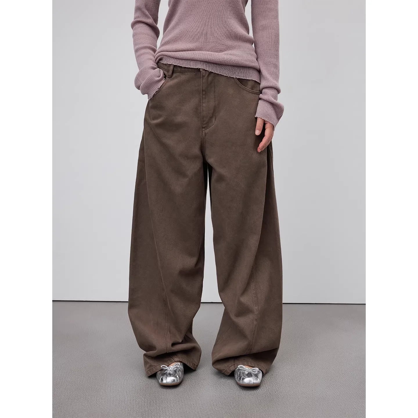 RandomPiece Women's High-Waisted 3D Panel Wide-Leg Cotton Jeans