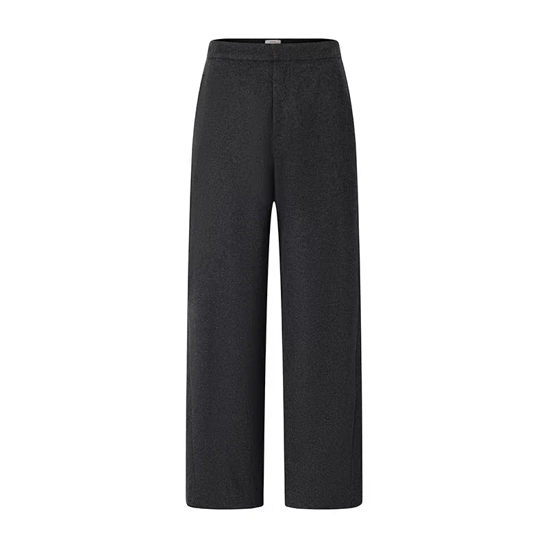 ROYA Alpaca Wool Blend Wide-Leg Tweed Trousers with Semi-Elastic Waist