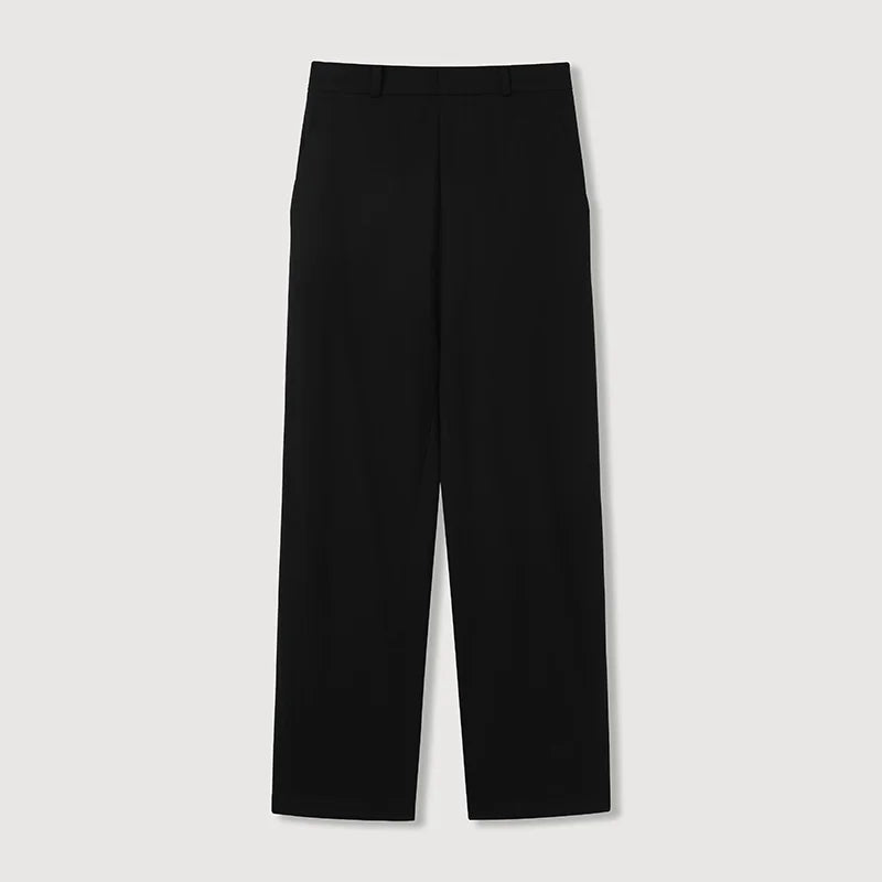 ROYA Thick Wool Blend Pleated Trousers with Elastic Waist