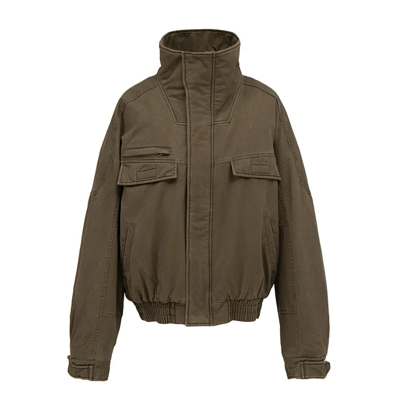 VLABMADE Oversized Vintage High Collar Fur-Lined Denim Jacket