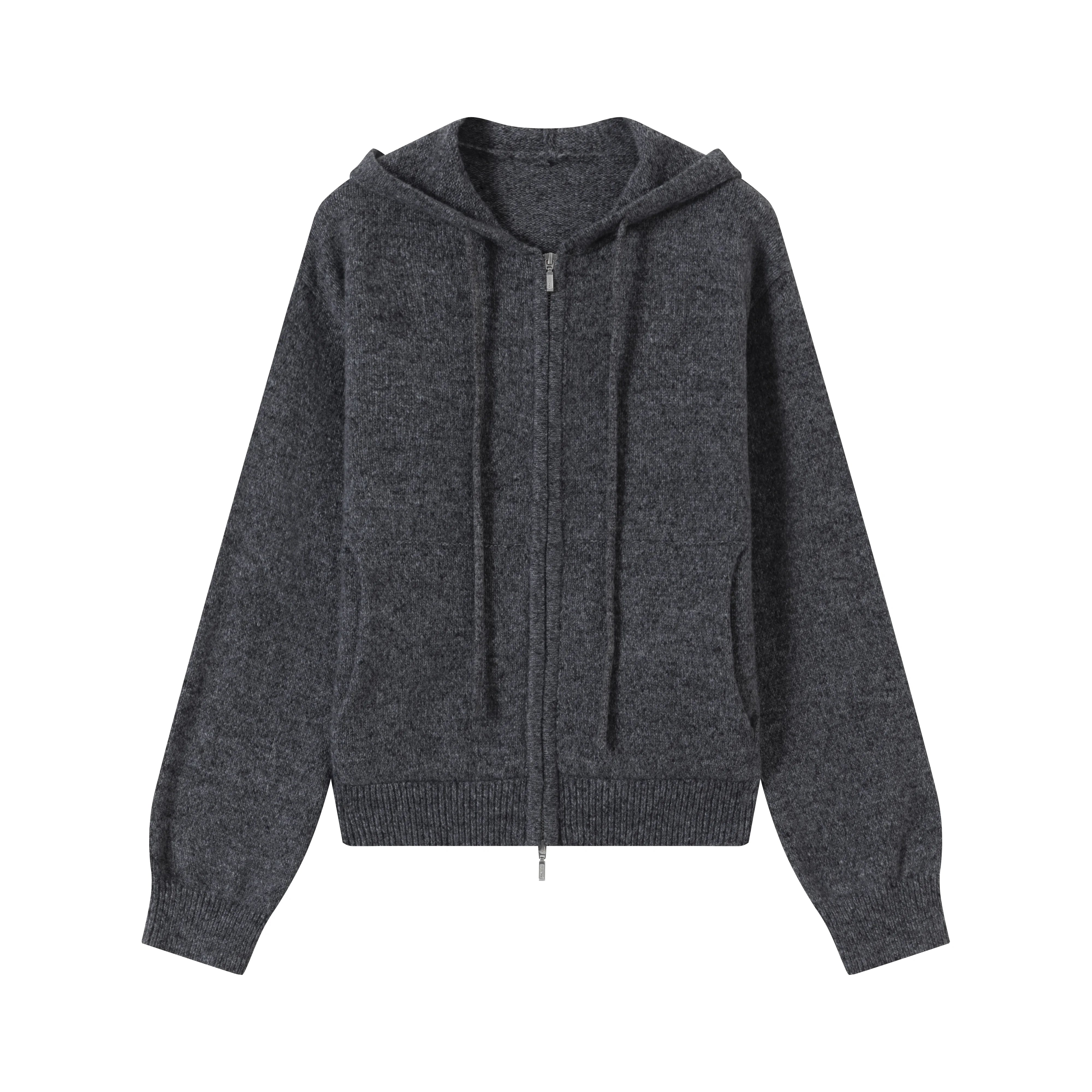 VLABMADE Men's Vintage Mélange Knit Hoodie with Double Zipper