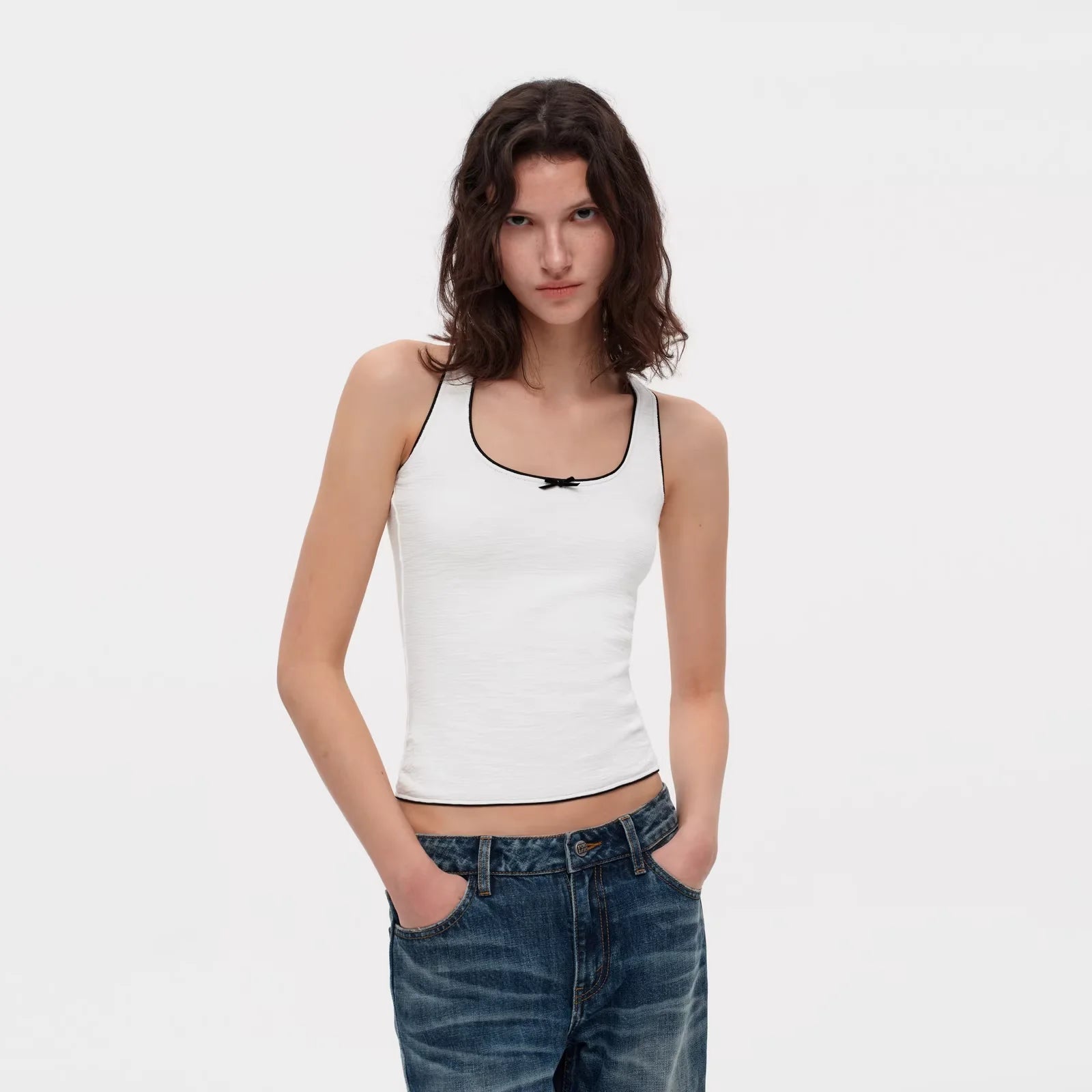 PUKI Colorblock Bow Detail Textured Camisole