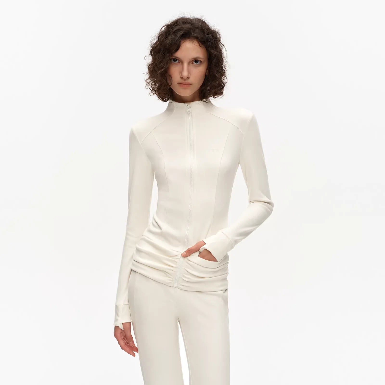 PUKI Slim Fit Ruched Stand Collar Sports and Lounge Set