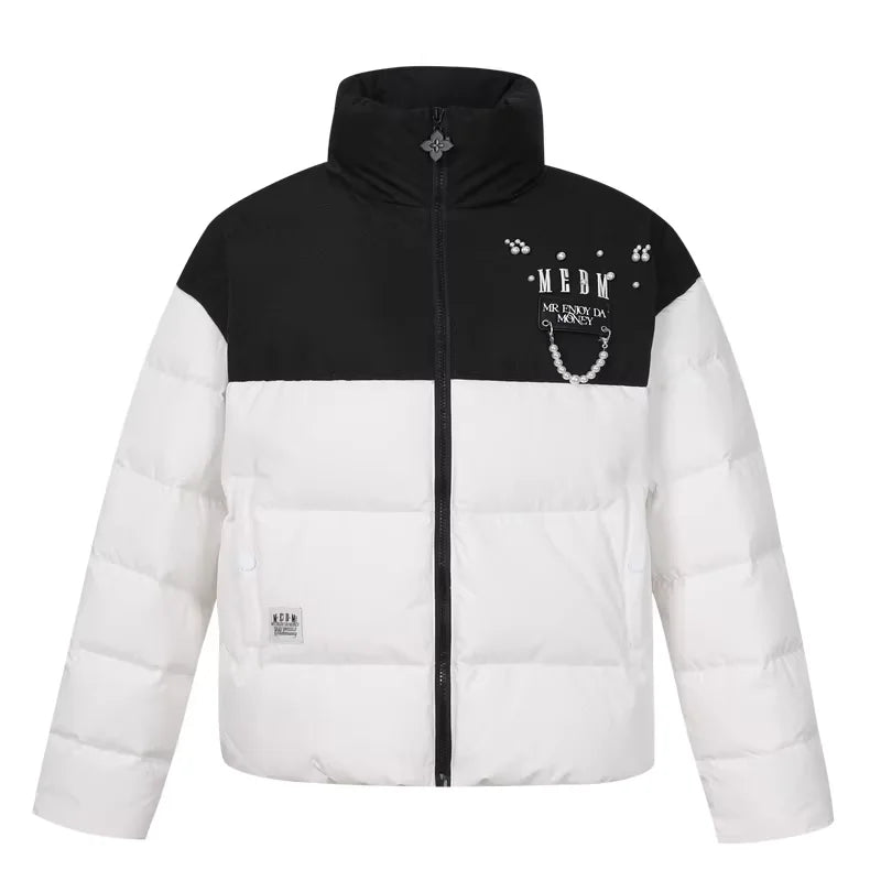 MEDM 90% Duck Down Colorblock Puffer Jacket with Pearl Shoulder Details