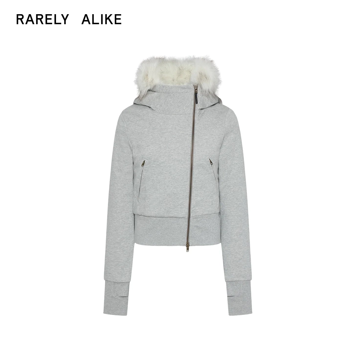 RARELY ALIKE Women's Hooded Asymmetrical Jacket with Faux Fur Collar and Plush Lining
